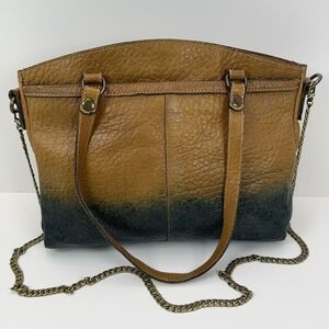 PATRICIA NASH Poppy Italian Leather Satchel Tote Distressed Gradient Brown Blue